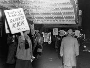 NAACP members protesting the film Birth of A Nation in front of a movie theatre, 1915.
